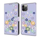 For iPhone 12 / 12 Pro Fresh Painted Leather Phone Case(Purple Floral)