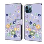 For iPhone 12 Pro Max Fresh Painted Leather Phone Case(Purple Floral)