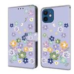 For iPhone 12 mini Fresh Painted Leather Phone Case(Purple Floral)