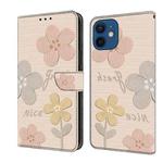 For iPhone 12 mini Fresh Painted Leather Phone Case(Beige Flowers)