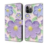 For iPhone 11 Pro Max Fresh Painted Leather Phone Case(Oil Painting Purple Flowers)