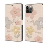 For iPhone 11 Pro Max Fresh Painted Leather Phone Case(Beige Flowers)