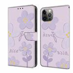 For iPhone 11 Pro Max Fresh Painted Leather Phone Case(Small Lilac Flowers)