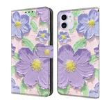 For iPhone 11 Fresh Painted Leather Phone Case(Oil Painting Purple Flowers)