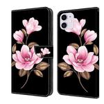 For iPhone 11 Fresh Painted Leather Phone Case(Black Flowers)