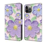 For iPhone 11 Pro Fresh Painted Leather Phone Case(Oil Painting Purple Flowers)