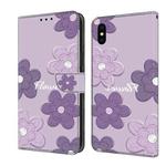 For iPhone X / XS Fresh Painted Leather Phone Case(Dark Purple Flowers)