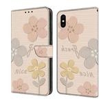 For iPhone X / XS Fresh Painted Leather Phone Case(Beige Flowers)