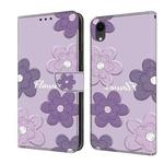 For iPhone XR Fresh Painted Leather Phone Case(Dark Purple Flowers)