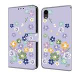 For iPhone XR Fresh Painted Leather Phone Case(Purple Floral)