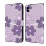 For iPhone XS Max Fresh Painted Leather Phone Case(Dark Purple Flowers)