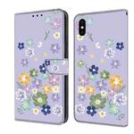 For iPhone XS Max Fresh Painted Leather Phone Case(Purple Floral)