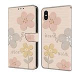 For iPhone XS Max Fresh Painted Leather Phone Case(Beige Flowers)