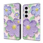 For Samsung Galaxy S24 5G Fresh Painted Leather Phone Case(Oil Painting Purple Flowers)