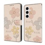 For Samsung Galaxy S24+ 5G Fresh Painted Leather Phone Case(Beige Flowers)