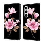 For Samsung Galaxy S24+ 5G Fresh Painted Leather Phone Case(Black Flowers)