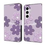 For Samsung Galaxy S24 FE 5G Fresh Painted Leather Phone Case(Dark Purple Flowers)