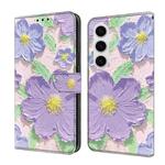 For Samsung Galaxy S24 FE 5G Fresh Painted Leather Phone Case(Oil Painting Purple Flowers)