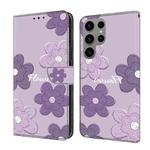 For Samsung Galaxy S23 Ultra 5G Fresh Painted Leather Phone Case(Dark Purple Flowers)