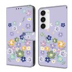 For Samsung Galaxy S23+ 5G Fresh Painted Leather Phone Case(Purple Floral)