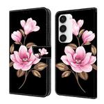 For Samsung Galaxy S23+ 5G Fresh Painted Leather Phone Case(Black Flowers)