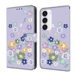 For Samsung Galaxy S23 5G Fresh Painted Leather Phone Case(Purple Floral)