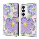 For Samsung Galaxy S23 5G Fresh Painted Leather Phone Case(Oil Painting Purple Flowers)