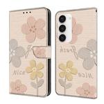 For Samsung Galaxy S23 5G Fresh Painted Leather Phone Case(Beige Flowers)