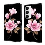 For Samsung Galaxy S23 5G Fresh Painted Leather Phone Case(Black Flowers)