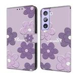 For Samsung Galaxy S22 5G Fresh Painted Leather Phone Case(Dark Purple Flowers)