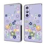 For Samsung Galaxy S22 5G Fresh Painted Leather Phone Case(Purple Floral)