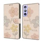 For Samsung Galaxy S22 5G Fresh Painted Leather Phone Case(Beige Flowers)