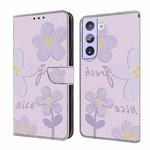 For Samsung Galaxy S22 5G Fresh Painted Leather Phone Case(Small Lilac Flowers)