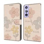 For Samsung Galaxy S22+ 5G Fresh Painted Leather Phone Case(Beige Flowers)