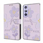 For Samsung Galaxy S22+ 5G Fresh Painted Leather Phone Case(Small Lilac Flowers)