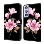 For Samsung Galaxy S22+ 5G Fresh Painted Leather Phone Case(Black Flowers)