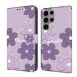 For Samsung Galaxy S22 Ultra 5G Fresh Painted Leather Phone Case(Dark Purple Flowers)