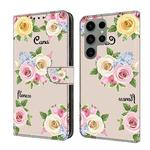 For Samsung Galaxy S22 Ultra 5G Fresh Painted Leather Phone Case(Colored Flowers)