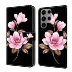 For Samsung Galaxy S22 Ultra 5G Fresh Painted Leather Phone Case(Black Flowers)