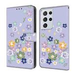 For Samsung Galaxy S21 Ultra 5G Fresh Painted Leather Phone Case(Purple Floral)