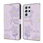 For Samsung Galaxy S21 Ultra 5G Fresh Painted Leather Phone Case(Small Lilac Flowers)