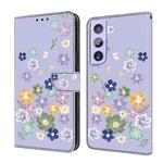 For Samsung Galaxy S21 5G Fresh Painted Leather Phone Case(Purple Floral)