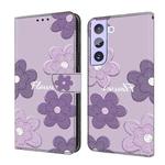 For Samsung Galaxy S21+ 5G Fresh Painted Leather Phone Case(Dark Purple Flowers)