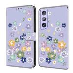 For Samsung Galaxy S21+ 5G Fresh Painted Leather Phone Case(Purple Floral)