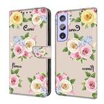 For Samsung Galaxy S21+ 5G Fresh Painted Leather Phone Case(Colored Flowers)