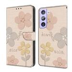 For Samsung Galaxy S21+ 5G Fresh Painted Leather Phone Case(Beige Flowers)