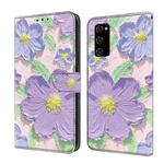 For Samsung Galaxy S20 FE Fresh Painted Leather Phone Case(Oil Painting Purple Flowers)