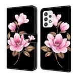 For Samsung Galaxy A52 4G / 5G Fresh Painted Leather Phone Case(Black Flowers)
