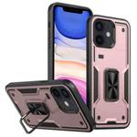 For iPhone 11 Ring Holder PC Hybrid TPU Phone Case(Rose Gold)