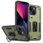 For iPhone 13 Ring Holder PC Hybrid TPU Phone Case(Olive Green)